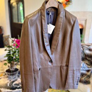 NWT Brunello Cucinelli Leather Blazer Jacket w/ Monili Detail!